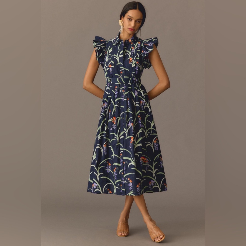 Maeve by Anthropologie Ruffled Floral Shirt Dress